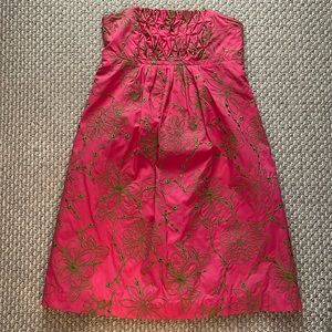 Lilly Pulitzer, strapless, pink and green cotton sundress
